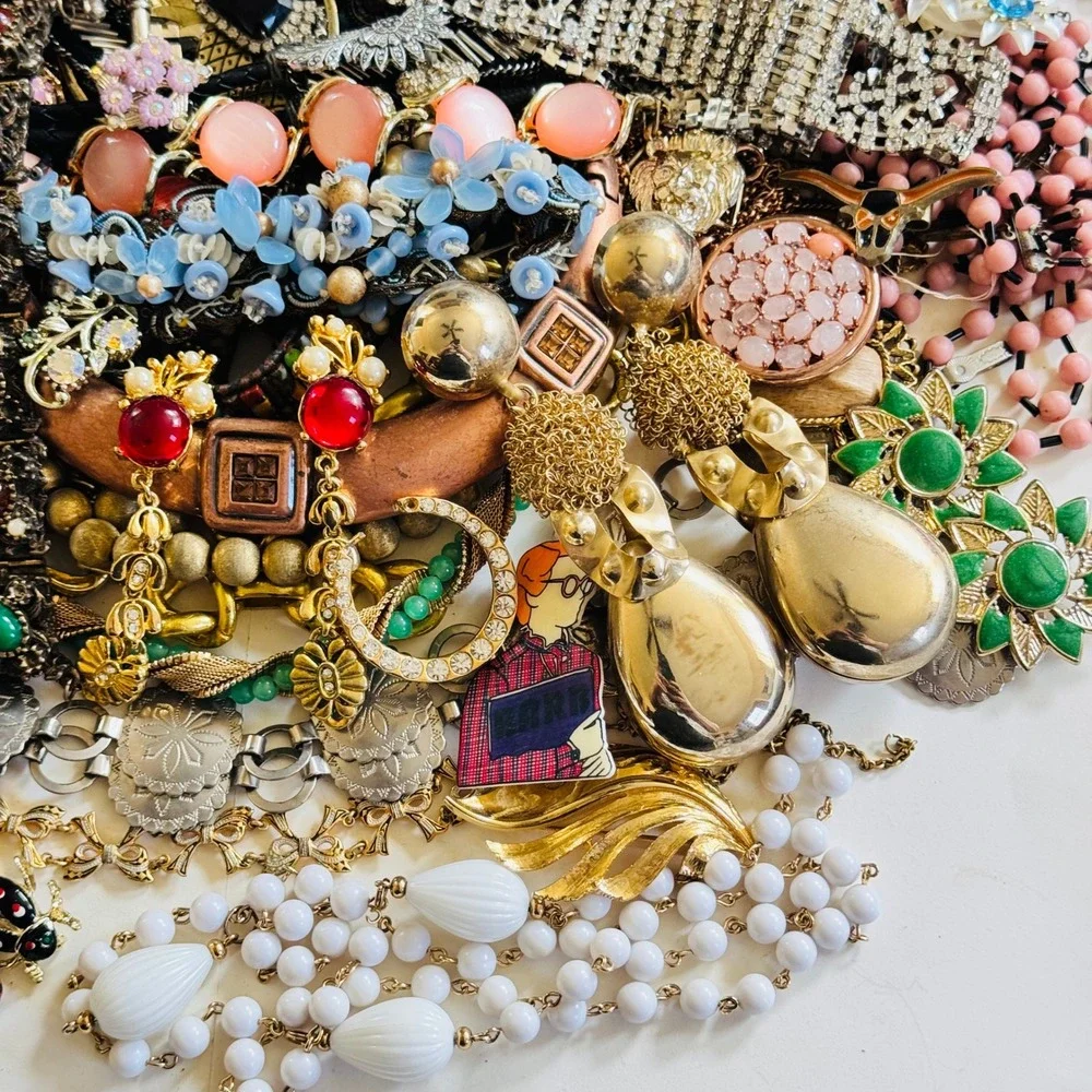 VTG Now Rhinestone Colorful Junk Costume Jewelry Lot Craft Arts As Is 4.5lbs